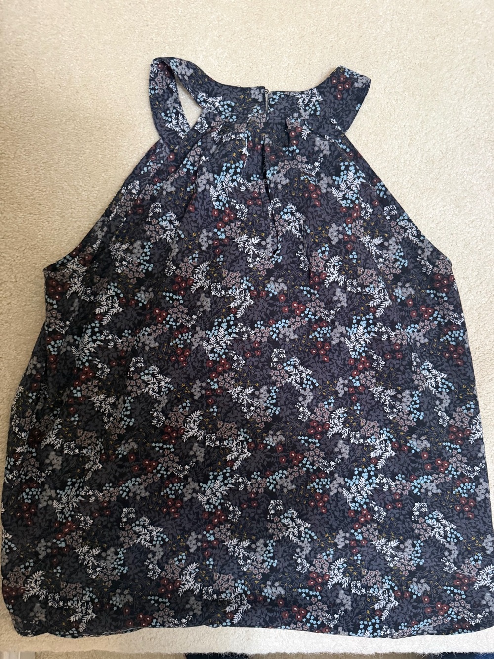 LOFT Navy Floral Halter Blouse with Mixed Blossoms - Size XS